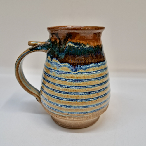 Click to view detail for #250719A Mug Brown & Blue Stripes $19